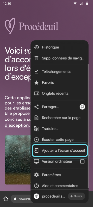 Ajouter à l'écran d'accueil sur Android - Étape 2