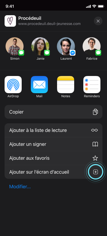 Ajouter à l'écran d'accueil sur iOS - Étape 2