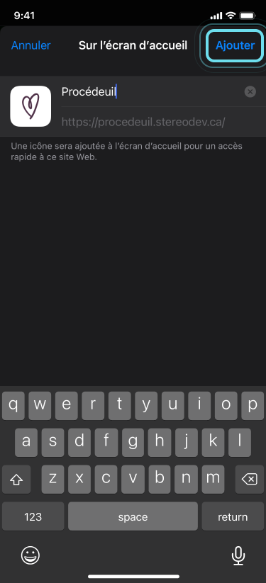 Ajouter à l'écran d'accueil sur iOS - Étape 3